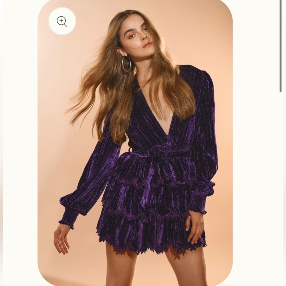 HEMANT & NANDITA Purple Velvet Tiered Mini Dress